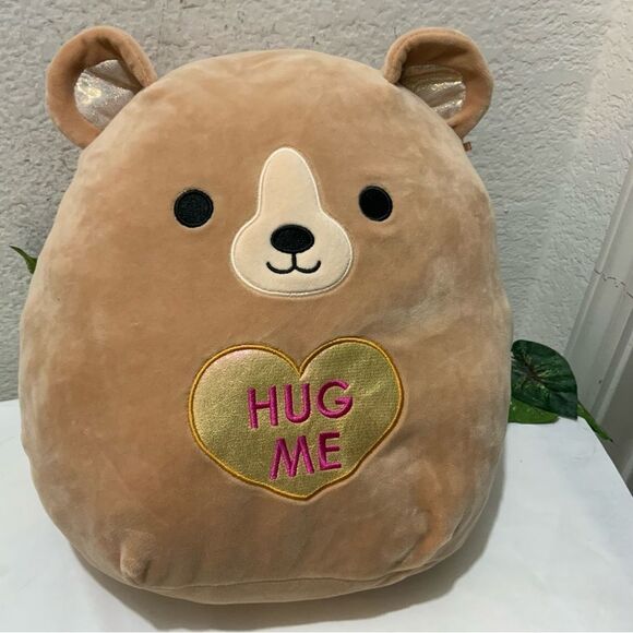 SQUISHMALLOW 12" Omar the Bear Valentines Day Gold Heart "HUG ME" Plush - Picture 3 of 6